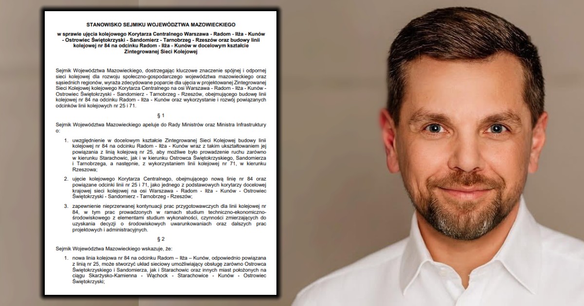 Sejmik Mazowsza zajmie się linią kolejową Radom–Iłża–Kunów? Jest projekt stanowiska