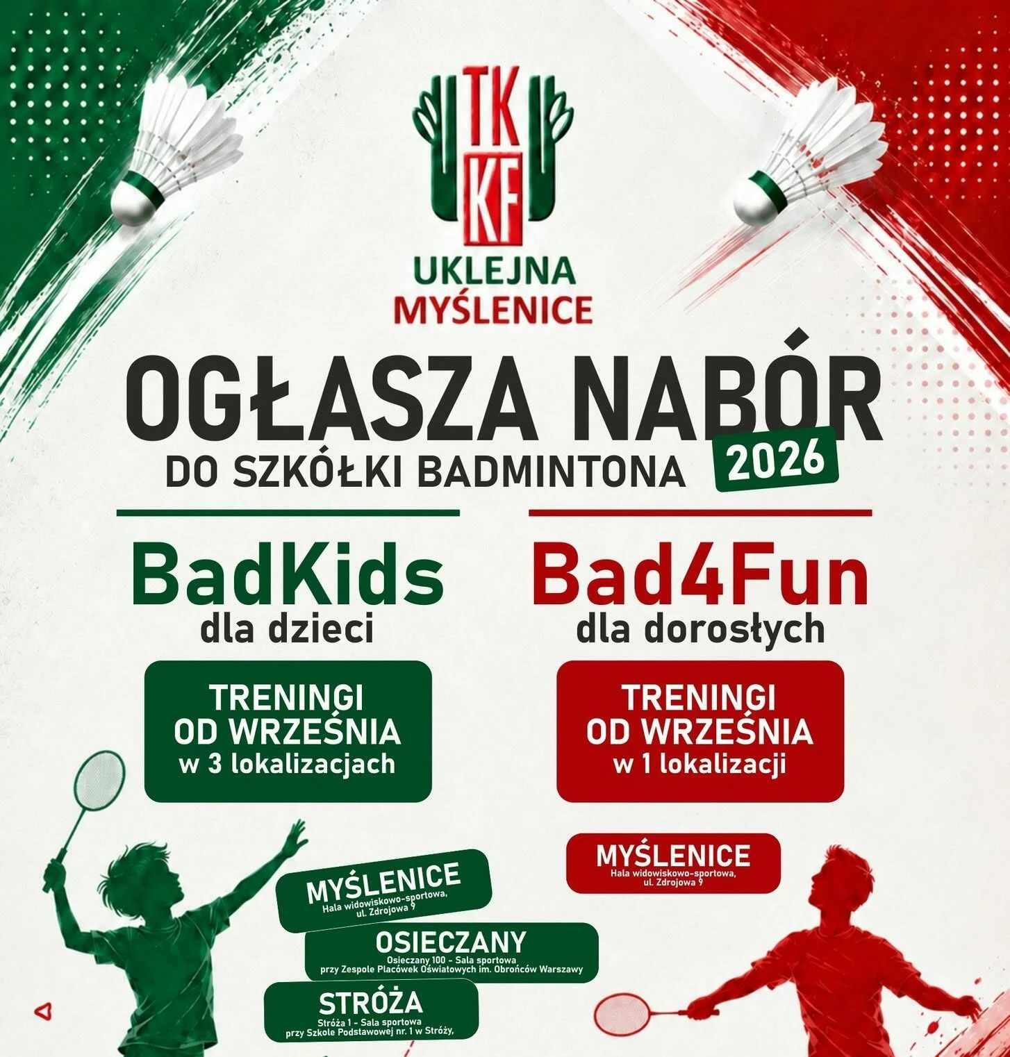 Sekcja Badmintona TKKF Uklejna Myślenice ogłasza nabór