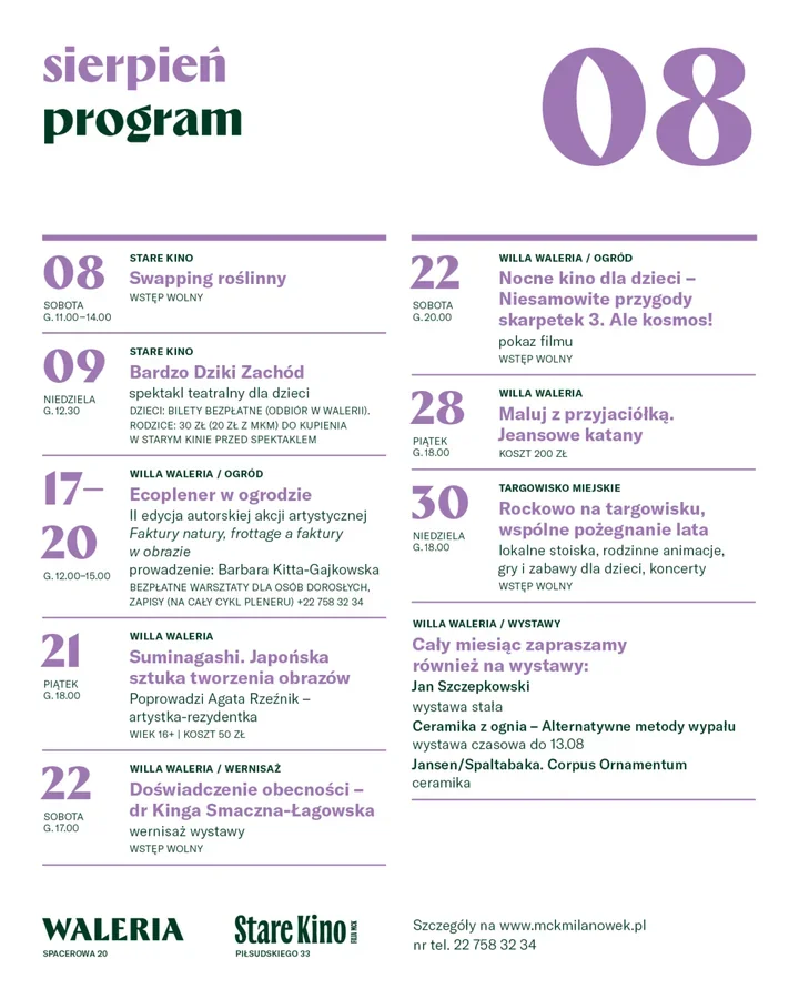 Sierpniowy program Milanowskiego Centrum Kultury bez szczegółów