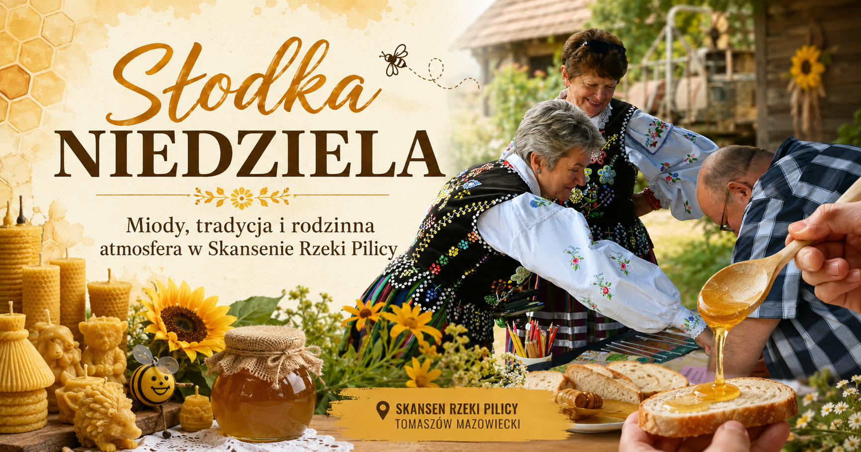 Słodka Niedziela w Skansenie Rzeki Pilicy. Miody, tradycja i rodzinny klimat nad wodą