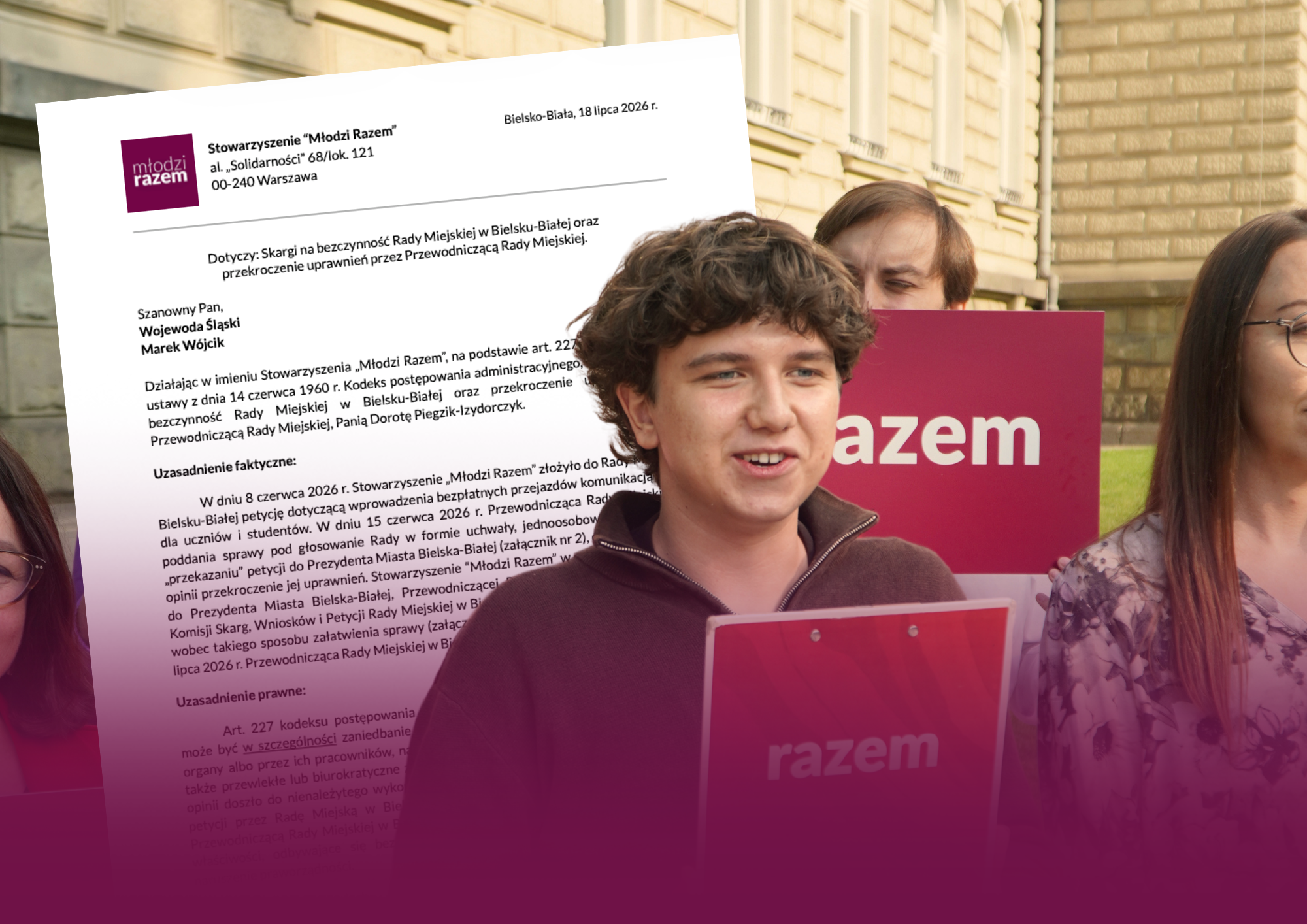 Spór o darmową komunikację w mieście trafia do Wojewody. Młodzi Razem składają oficjalną skargę