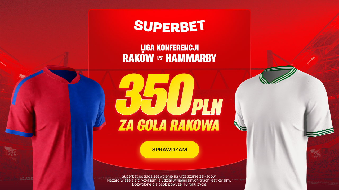 Superbet daje 350 PLN za gola Rakowa Częstochowa w meczu z Hammarby IF