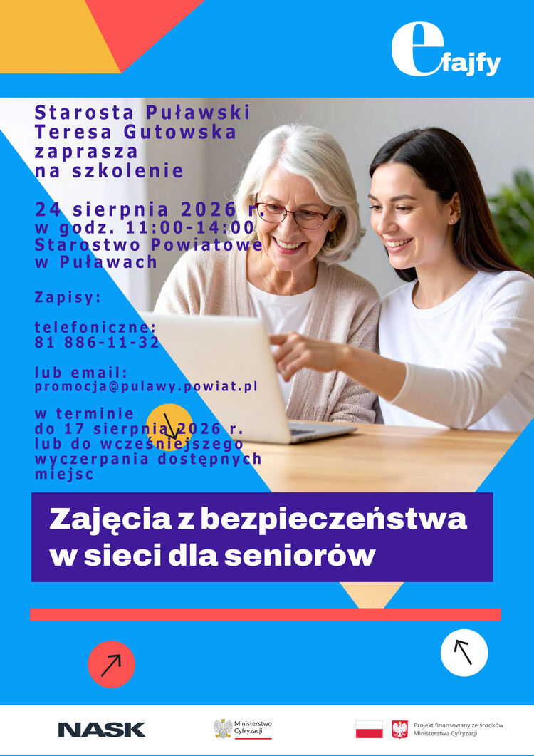 Szkolenie realizowane jest przez Polski Instytut Rozwoju Sp. z o.o. w ramach ogólnopolskiego projektu edukacyjnego „I5 – Rozwój Kompetencji Cyfrowych”, prowadzonego na zlecenie Ministerstwa Cyfryzacji oraz NASK. Projekt finansowany jest ze środków Ministerstwa Cyfryzacji.