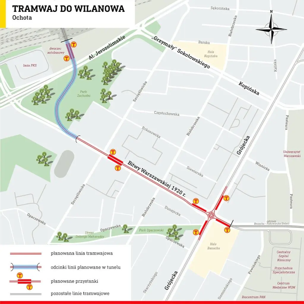 Tramwaj do Dworca Zachodniego (mapa)