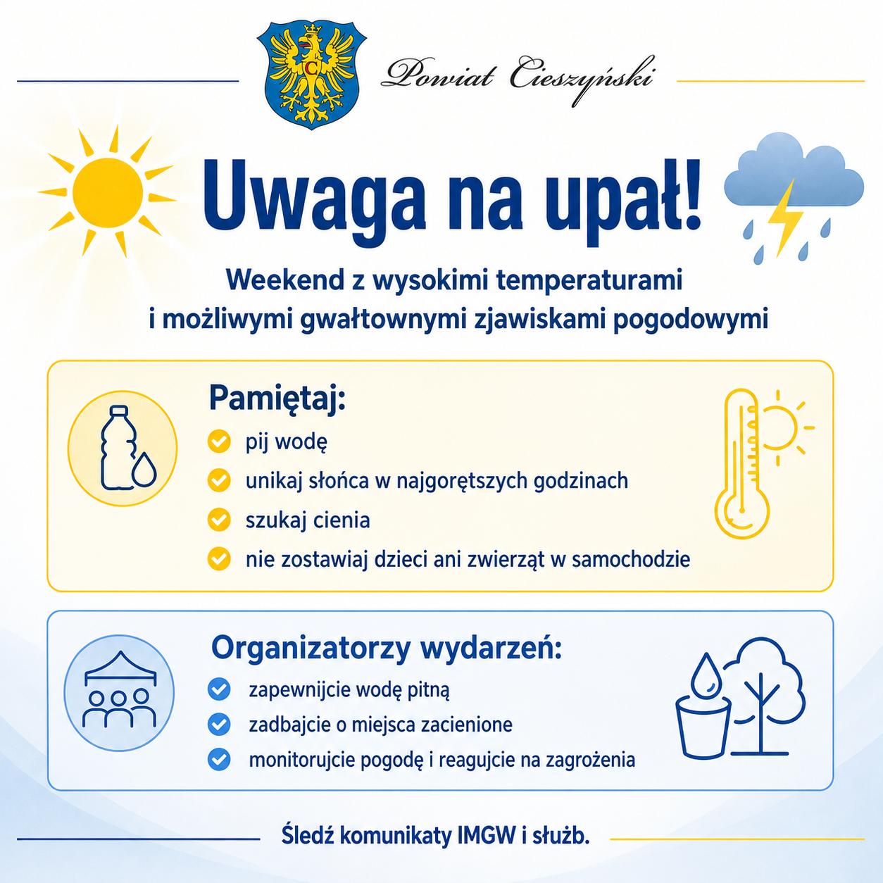 Upał i gwałtowne zjawiska pogodowe. Apel o ostrożność podczas weekendowych wydarzeń