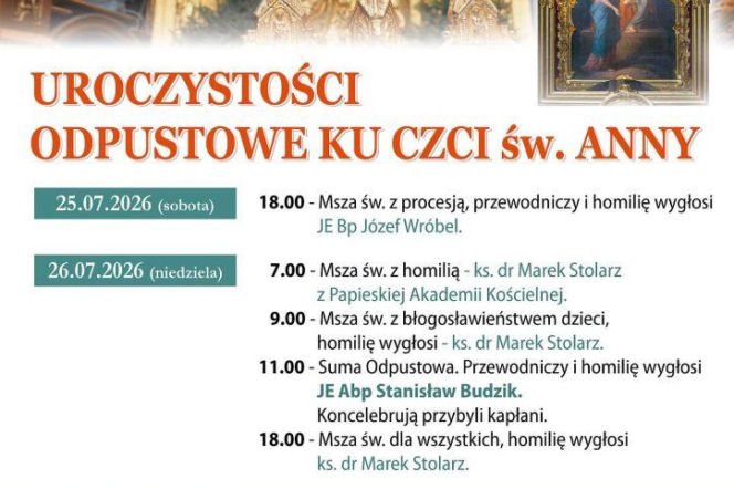 Plakat uroczystości odpustowych ku czci św. Anny. O programie wydarzeń w Lubartowie przeczytasz na Radioplus.