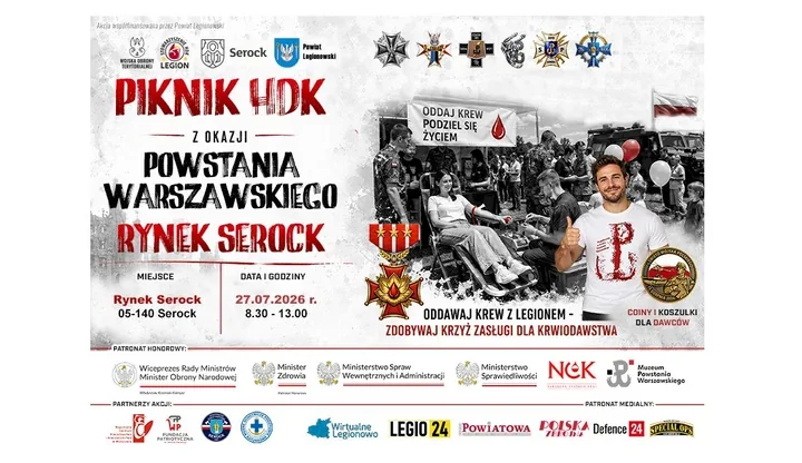 W Serocku będzie można oddać krew. Piknik HDK łączy pamięć i pomoc