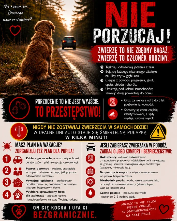 Wakacje nie usprawiedliwiają porzucenia zwierzęcia. Grozi za to więzienie