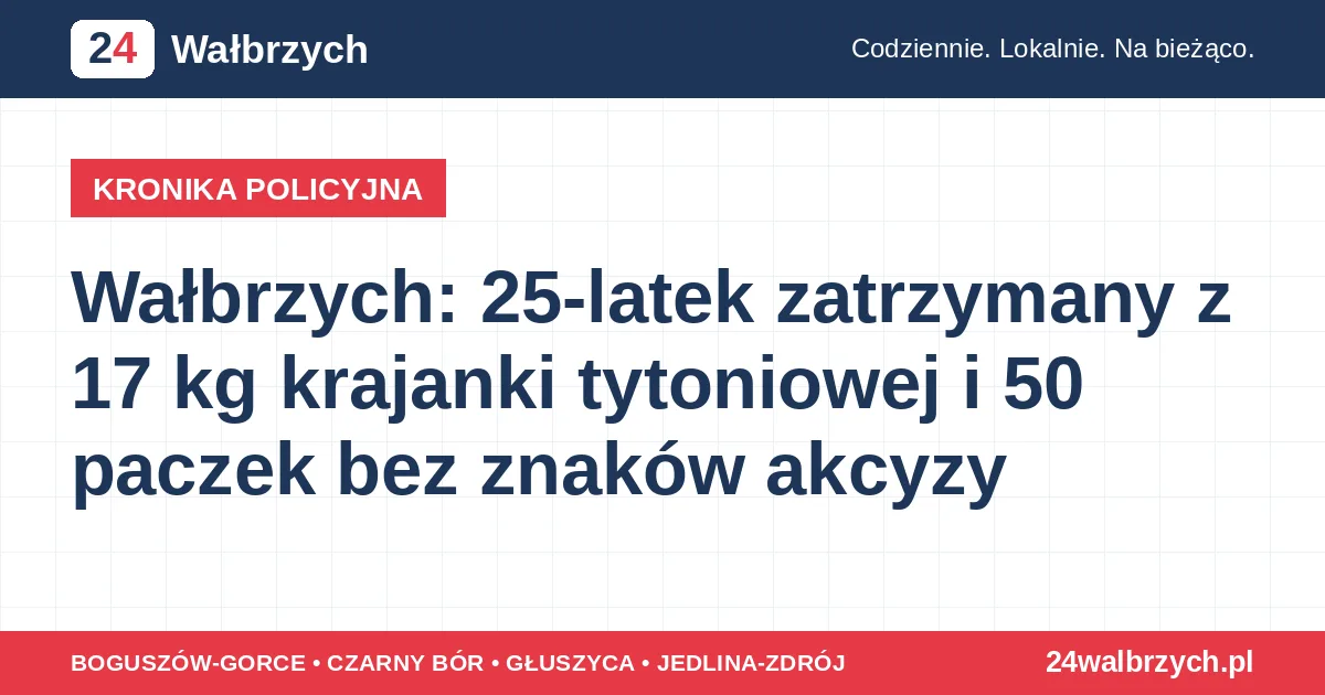 Wałbrzych: 25-latek zatrzymany z 17 kg krajanki tytoniowej i 50 paczek bez znaków akcyzy