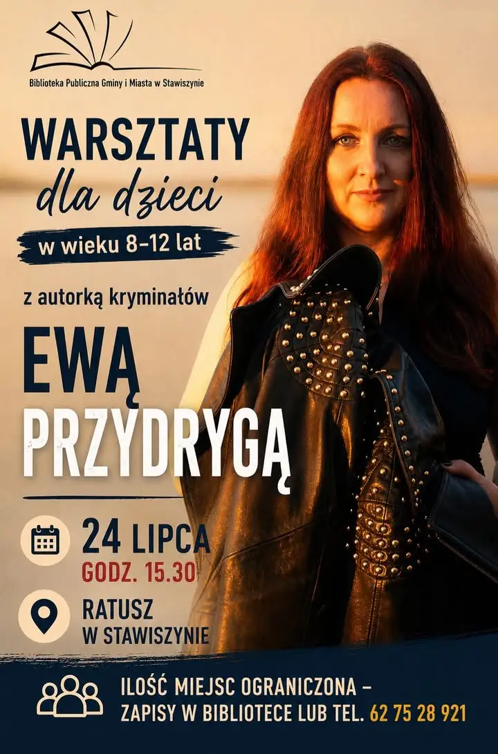 Warsztaty kryminalne dla dzieci z Ewą Przydrygą w Stawiszynie