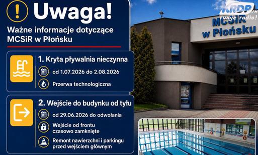 Ważna informacja dla osób wybierających się do Miejskiego Centrum Sportu i Rekreacji w Płońsku