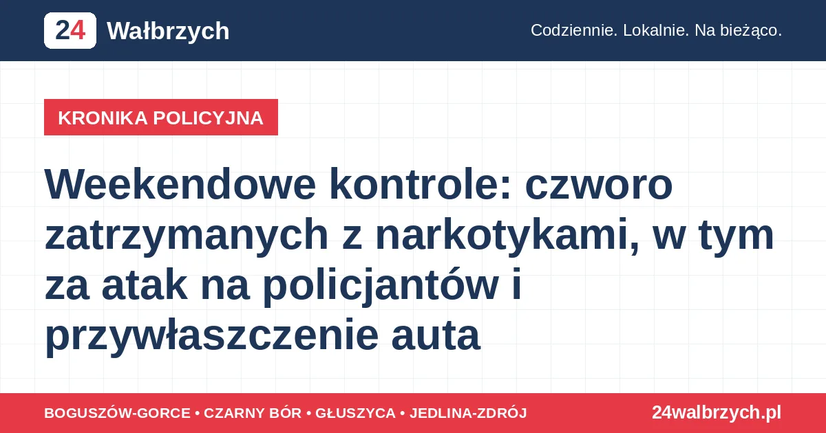 Weekendowe kontrole: czworo zatrzymanych z narkotykami, w tym za atak na policjantów i przywłaszczenie auta