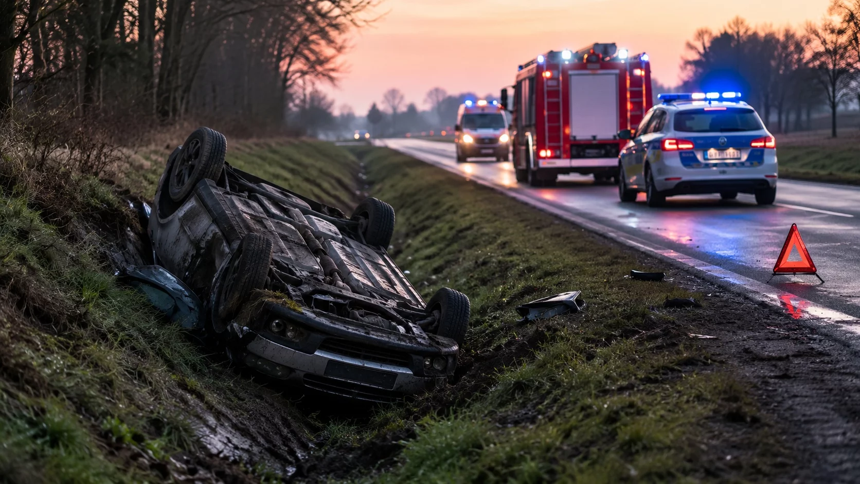 Wjechał do rowu i dachował. 19-latek trafił do szpitala