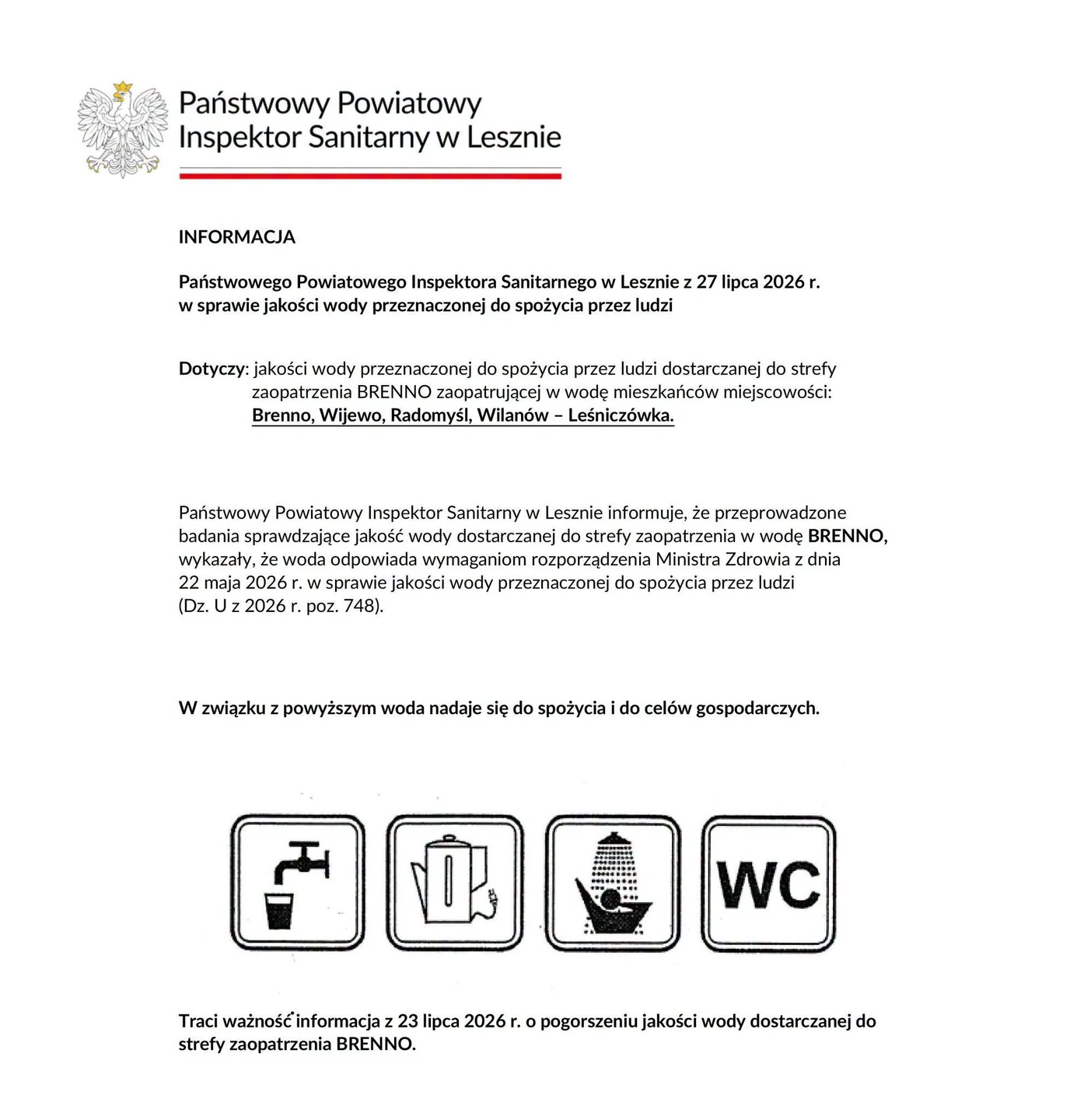 Woda w Brennie, Wijewie i okolicach znów zdatna do picia