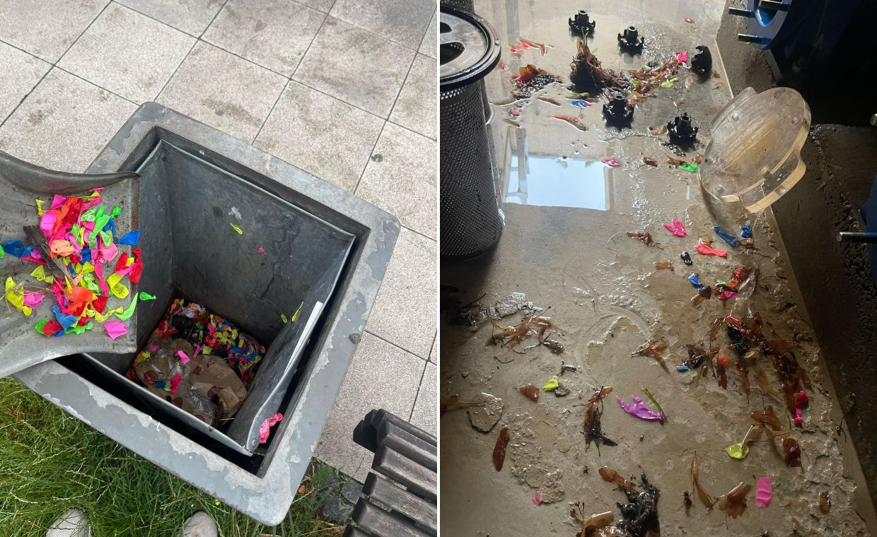 Zabawa na Kwadracie uszkodziła fontannę. Strzępki balonów zapchały dysze i filtry