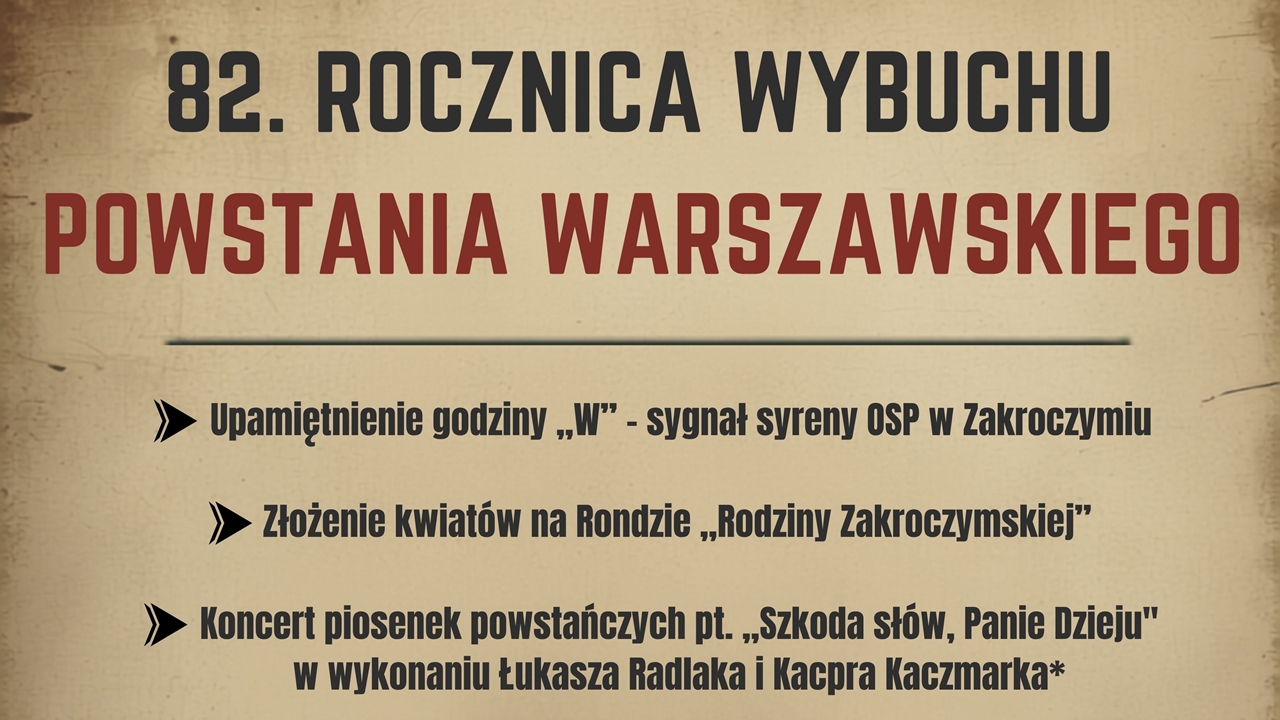 Zakroczym uczci 82. rocznicę wybuchu Powstania Warszawskiego. Burmistrz zaprasza mieszkańców
