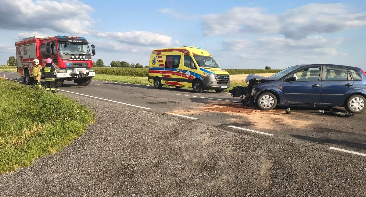 Zderzenie dwóch fordów na DK48 w Sobieszynie. W jednym z samochodów podróżowały dzieci