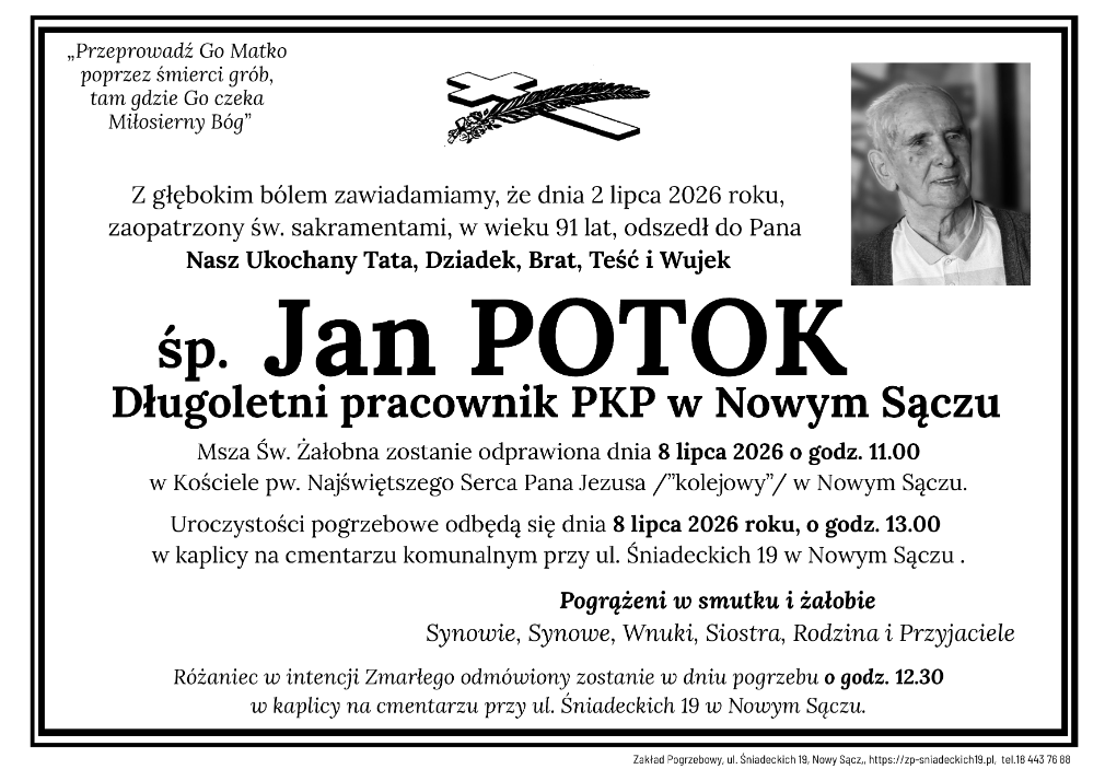 Zmarł Jan Potok. Wieloletni pracownik PKP w Nowym Sączu miał 91 lat