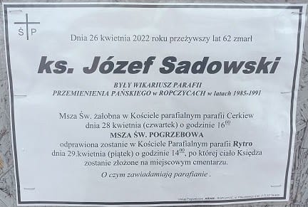 Zmarł Ś.P. KS. DZIEKAN JÓZEF SADOWSKI