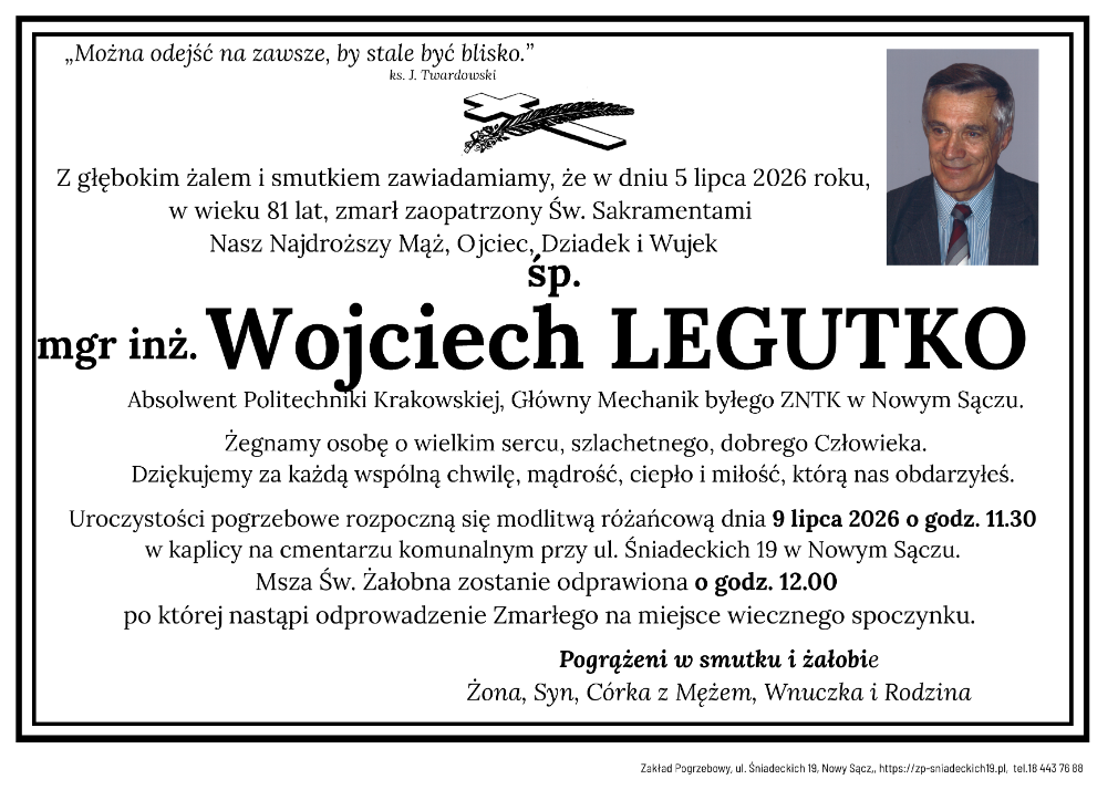 Zmarł Wojciech Legutko. Były główny mechanik ZNTK w Nowym Sączu miał 81 lat