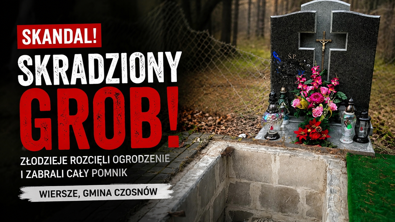 Zuchwała kradzież na cmentarzu we Wierszach. Złodzieje ukradli niemal cały pomnik